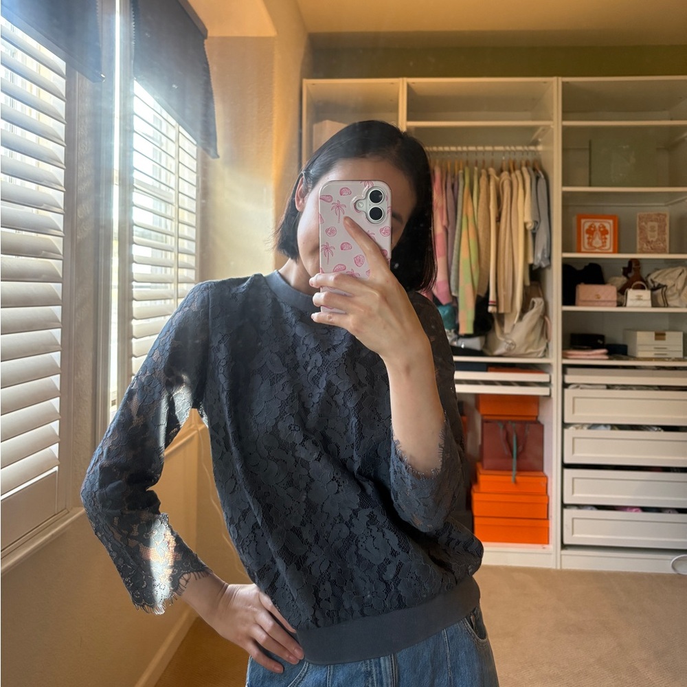 Elegant blue gray Lace Women's Top